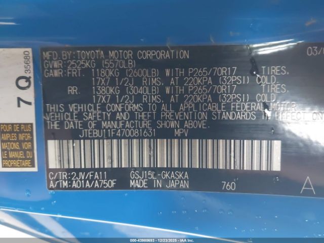 2007 TOYOTA FJ CRUISER JTEBU11F470081631 Photo 8