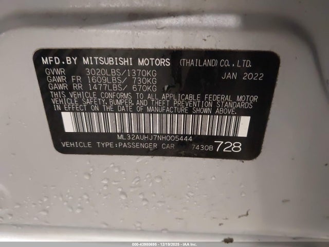 2022 MITSUBISHI MIRAGE ML32AUHJ7NH005444 Photo 8