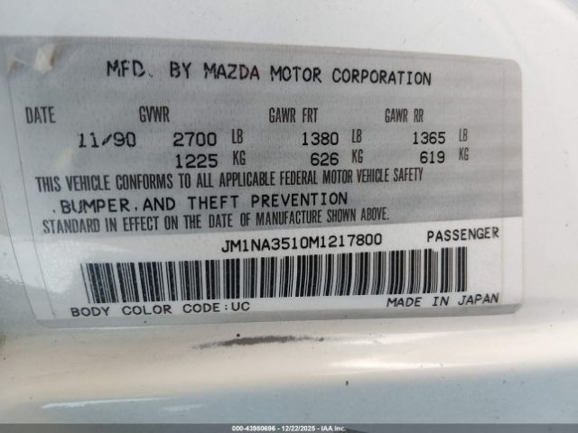 1991 MAZDA MX-5 MIATA JM1NA3510M1217800 Photo 8