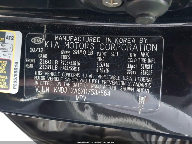 43980703 :رقم المزاد ، KNDJT2A6XD7538664 vin ، 2013 Kia Soul + مزاد بيع