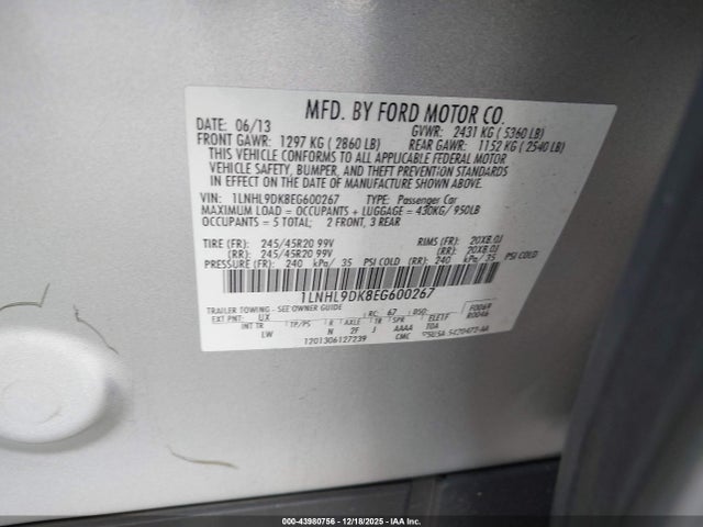 1LNHL9DK8EG600267 Lincoln MKS