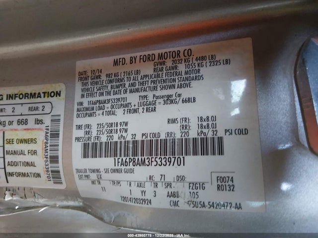 Ford Mustang V6 2015 1FA6P8AM3F5339701 Image 9