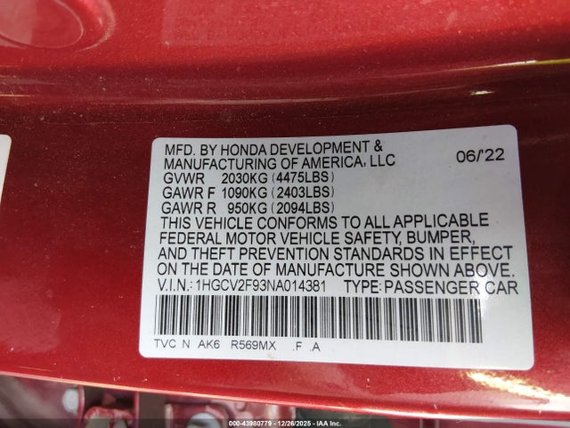 Honda Accord Touring 2022 1HGCV2F93NA014381 Image 9