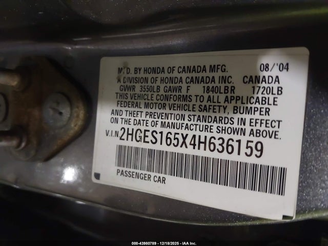 2004 HONDA CIVIC 2HGES165X4H636159 Photo 8