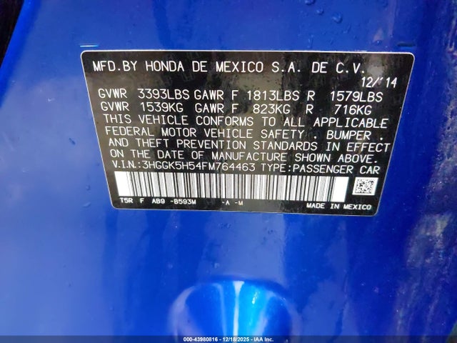 3HGGK5H54FM764463 Honda FIT LX