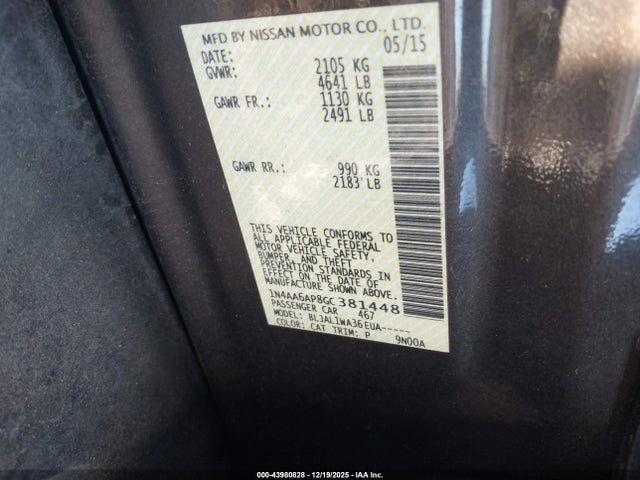 Nissan Maxima 3.5 Sr 2016 1N4AA6AP8GC381448 Image 9
