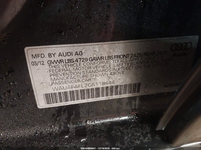 2012 AUDI A4 WAUAFAFL2CA118444 Photo 8