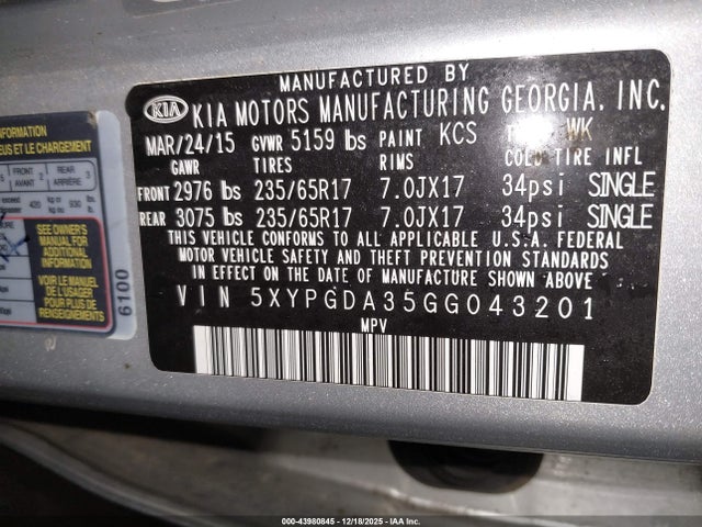 2016 KIA SORENTO 5XYPGDA35GG043201 Photo 8