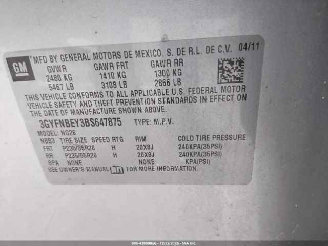 2011 CADILLAC SRX 3GYFNBEY3BS647875 Photo 8