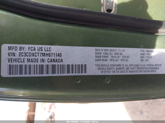 2C3CDXCT7MH671140 Dodge Charger R/t Rwd