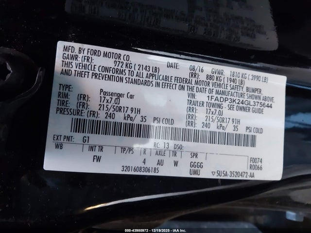 Ford FOCUS SE 2016 1FADP3K24GL375644 Image 9
