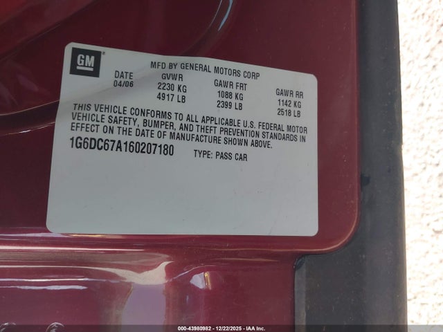 2006 CADILLAC STS 1G6DC67A160207180 Photo 8