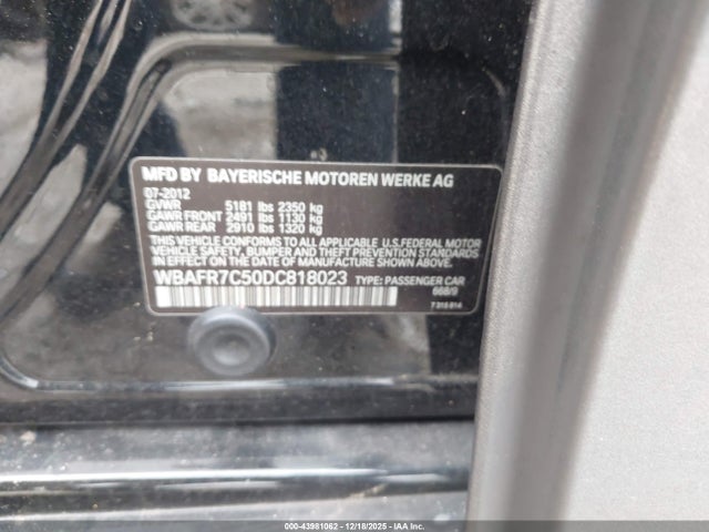 Aukcja sprzedaży 2013 Bmw 535i, vin: WBAFR7C50DC818023, numer aukcji: 43981062