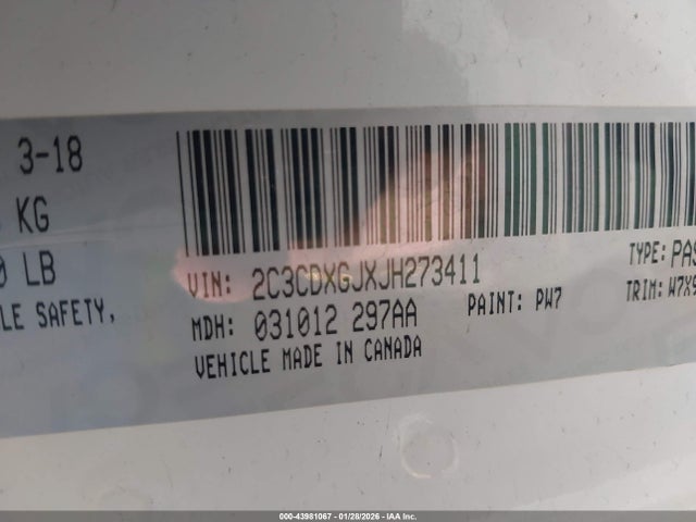 2C3CDXGJXJH273411 Dodge Charger R/t Scat Pack Rwd