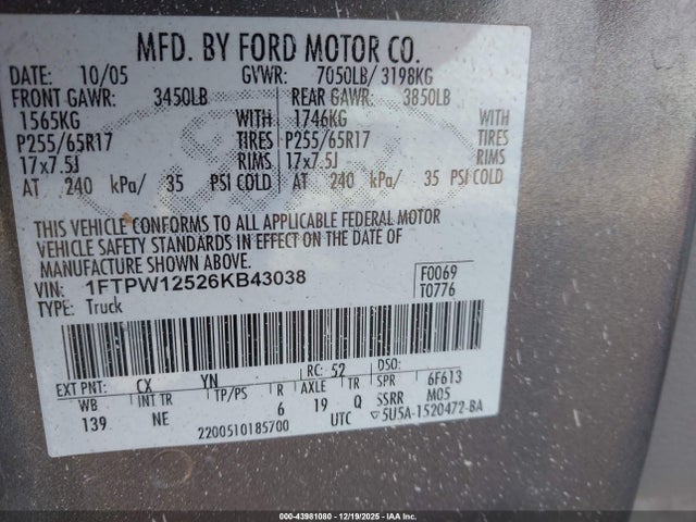 2006 FORD F-150 1FTPW12526KB43038 Photo 8