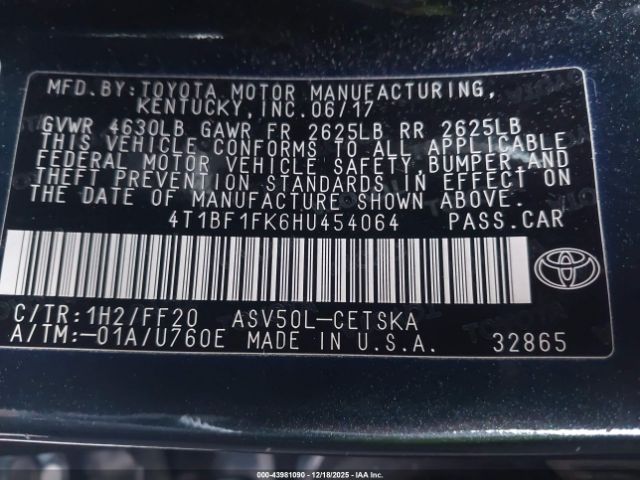 2017 TOYOTA CAMRY 4T1BF1FK6HU454064 Photo 8