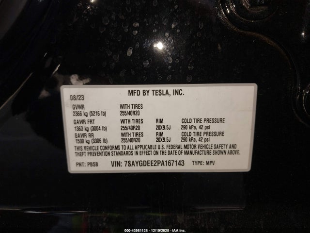 2023 TESLA MODEL Y 7SAYGDEE2PA167143 Photo 8