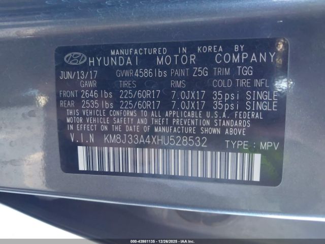 2017 HYUNDAI TUCSON KM8J33A4XHU528532 Photo 8