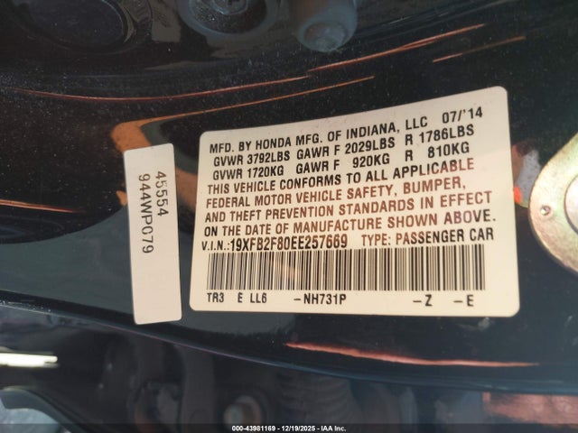 Honda CIVIC EX 2014 19XFB2F80EE257669 Image 9