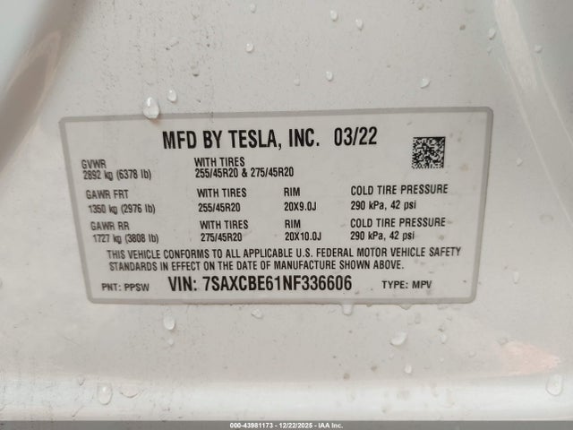 2022 TESLA MODEL X 7SAXCBE61NF336606 Photo 8