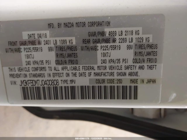 Продаж на аукціоні авто 2018 Mazda Cx-5 Grand Touring, vin: JM3KFBDM7J0400808, номер лоту: 43981175