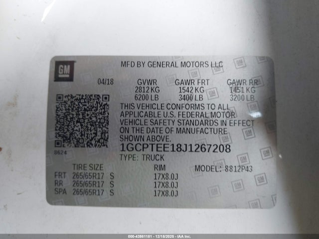 1GCPTEE18J1267208 Chevrolet Colorado Zr2