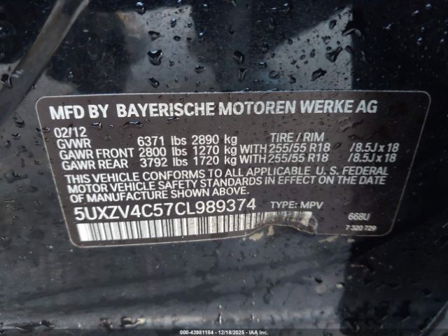 2012 BMW X5 5UXZV4C57CL989374 Photo 8