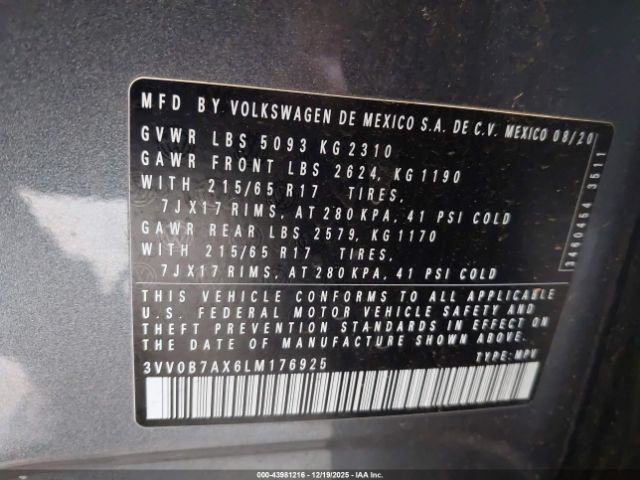 2020 VOLKSWAGEN TIGUAN 3VV0B7AX6LM176925 Photo 8