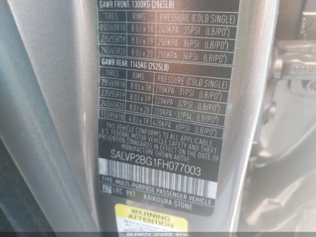 2015 LAND ROVER RANGE ROVER EVOQUE SALVP2BG1FH077003 Photo 8