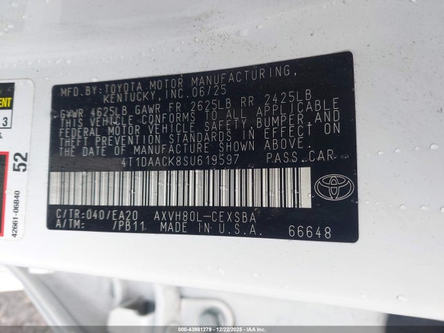 Toyota CAMRY SE 2025 4T1DAACK8SU619597 Image 9