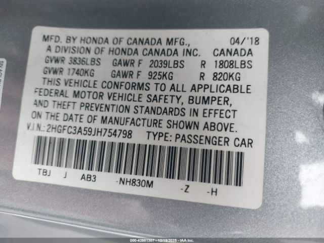 2018 HONDA CIVIC 2HGFC3A59JH754798 Photo 8