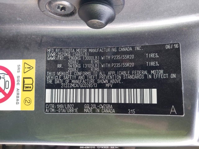 Продажа на аукционе авто 2016 Lexus Rx 350, vin: 2T2ZZMCA7GC028513, номер лота: 43981310