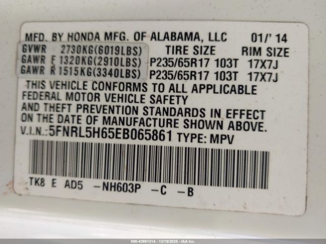 2014 HONDA ODYSSEY 5FNRL5H65EB065861 Photo 8