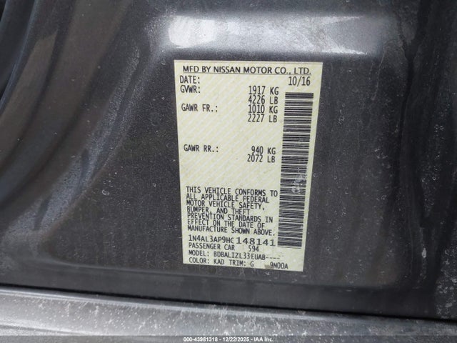 1N4AL3AP9HC148141 Nissan Altima 2.5 Sv