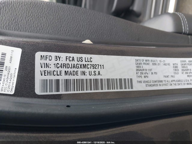 2021 DODGE DURANGO 1C4RDJAGXMC792711 Photo 8