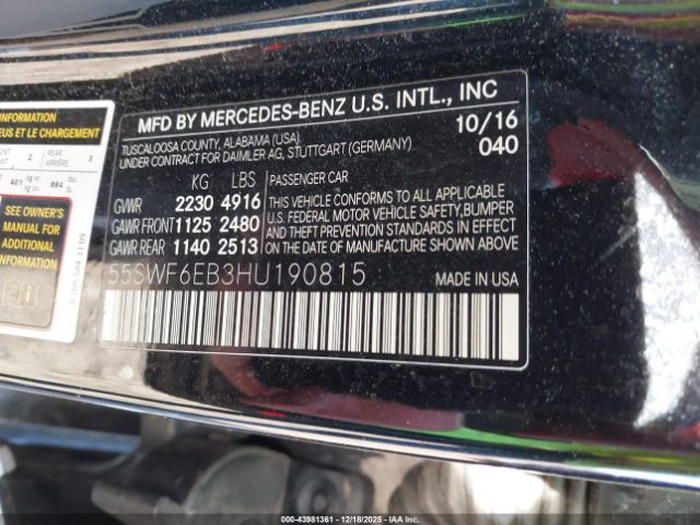 2017 MERCEDES-BENZ AMG C 43 55SWF6EB3HU190815 Photo 8