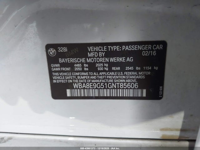 WBA8E9G51GNT85606 BMW 328I