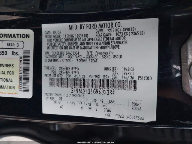 2016 LINCOLN MKZ HYBRID 3LN6L2LU1GR633334 Photo 8