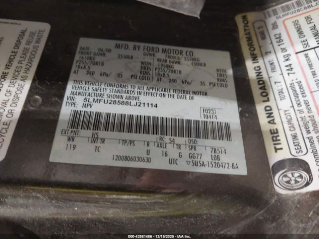 2008 LINCOLN NAVIGATOR 5LMFU28588LJ21114 Photo 8