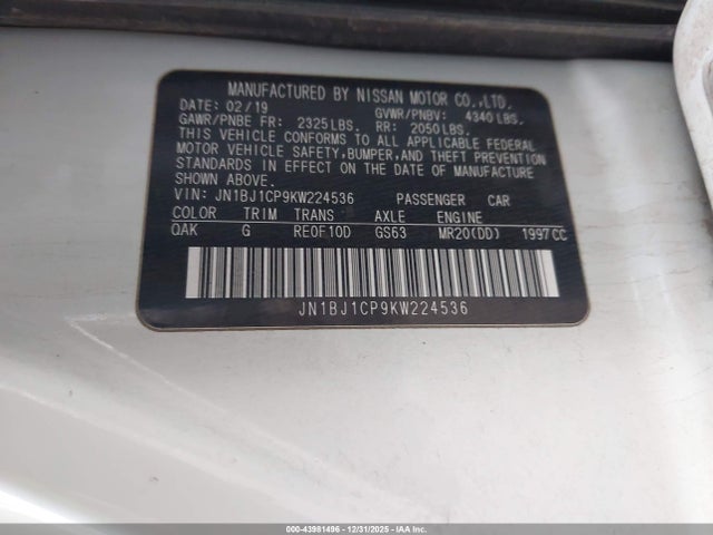 JN1BJ1CP9KW224536 Nissan Rogue Sport S