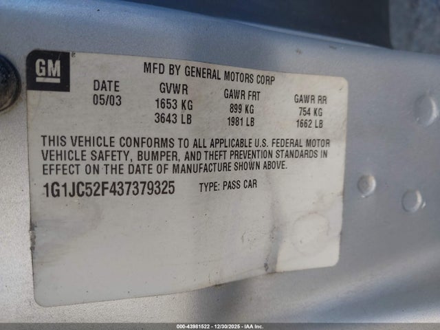 2003 CHEVROLET CAVALIER 1G1JC52F437379325 Photo 8