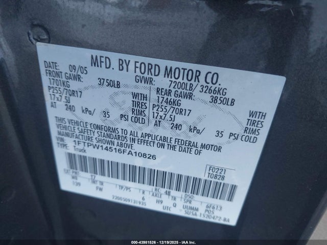 2006 FORD F-150 1FTPW14516FA10826 Photo 8