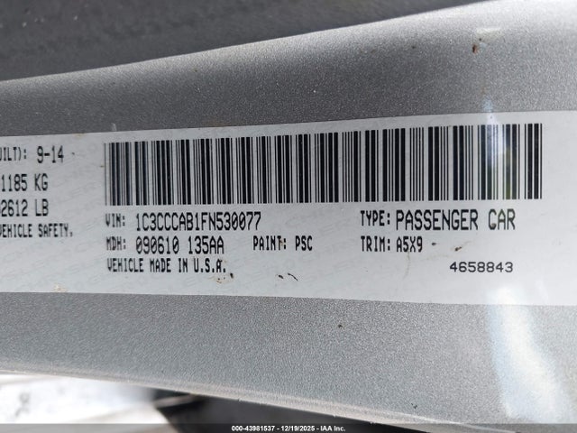 Продажа на аукционе авто 2015 Chrysler 200 Limited, vin: 1C3CCCAB1FN530077, номер лота: 43981537