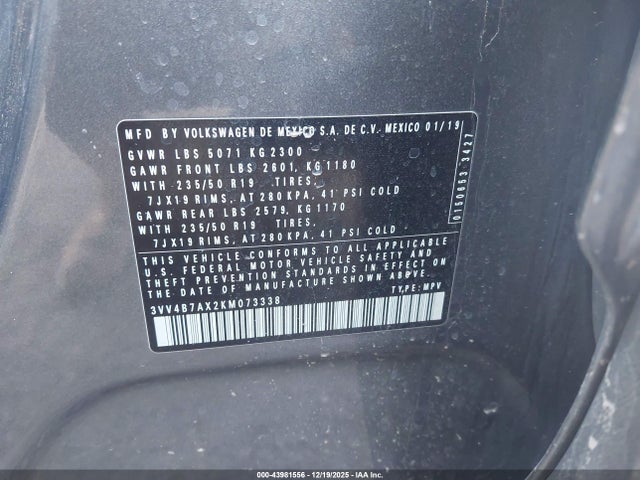 2019 VOLKSWAGEN TIGUAN 3VV4B7AX2KM073338 Photo 8
