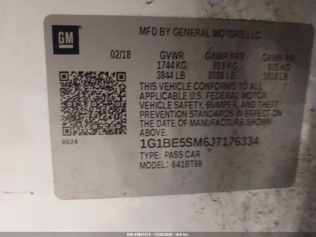 1G1BE5SM6J7176334 Chevrolet Cruze Lt Auto