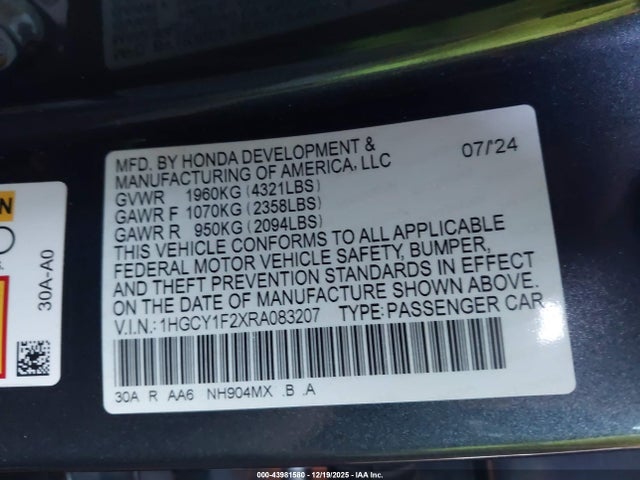 1HGCY1F2XRA083207 Honda ACCORD LX