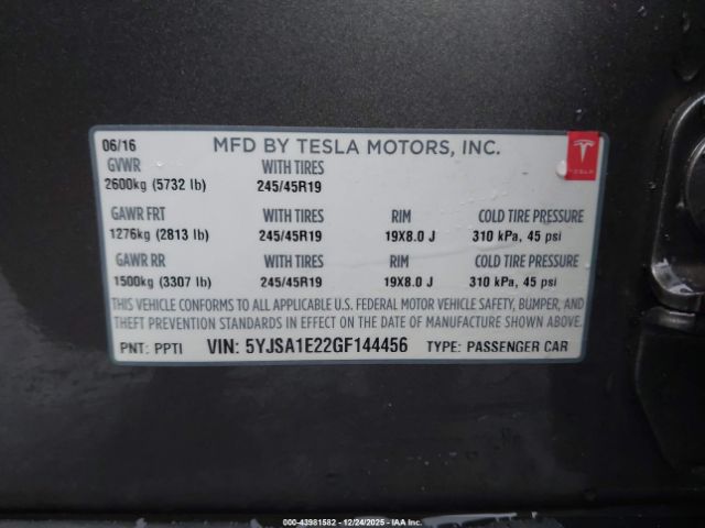 2016 TESLA MODEL S 5YJSA1E22GF144456 Photo 8