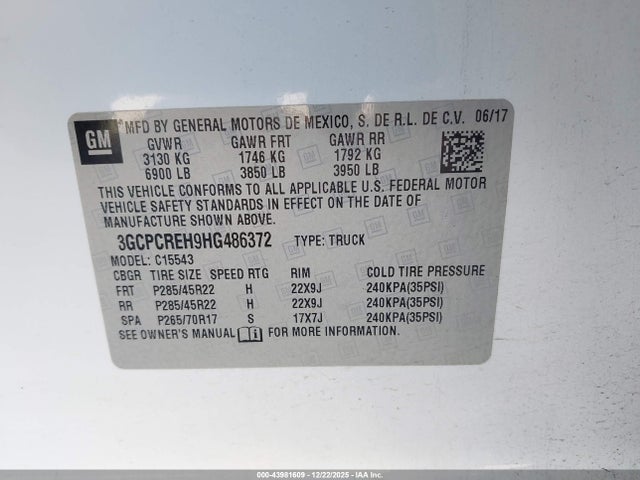 3GCPCREH9HG486372 Chevrolet Silverado 1500 1lt