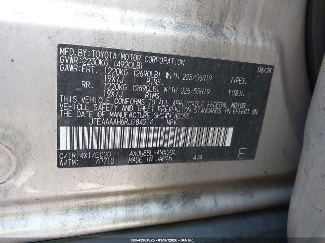 Продажа на аукционе авто 2024 Toyota Venza Xle, vin: JTEAAAAH6RJ184214, номер лота: 43981625