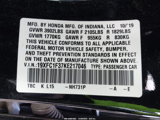 19XFC1F37KE217046 Honda CIVIC EX